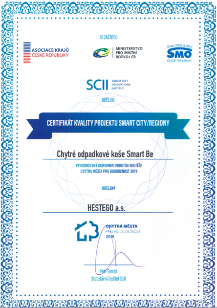 Certifikát kvality projektu Smart City/Regiony